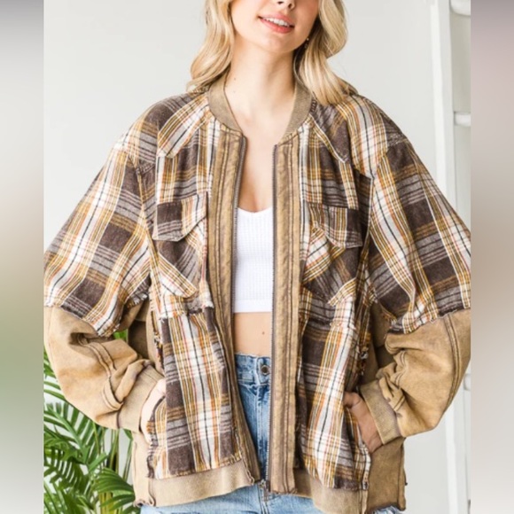 Oli & Hali Jackets & Blazers - 3599 Size Large OLI & HALI  417 🇺🇸WASHED MIXED MEDIA PLAID ZIP FRONTJACKET New